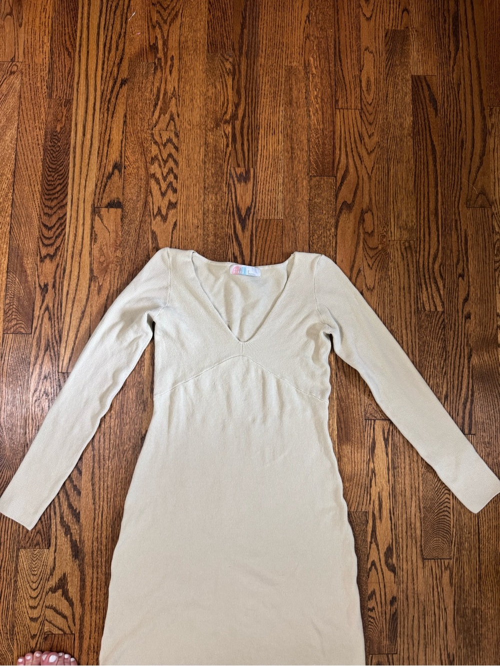 FP Beach Free People L Cream Ribbed Knit Long Sleeve Maxi Dress - Picture 4 of 8